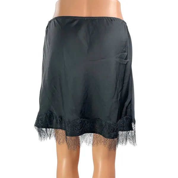 Free People Intimately All Tied Up Black Lace Satin Half Slip Mini Skirt Size M - Image 3