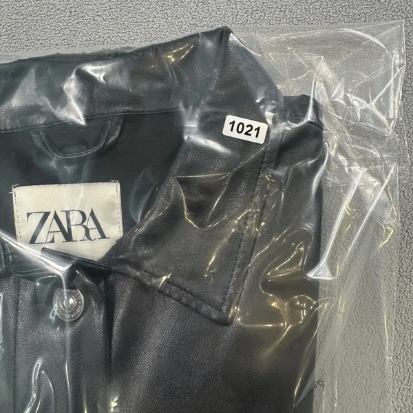 Zara Women Faux Leather Shirt Jacket S Black Shacket Button Up Moto Pockets Rock - Image 11