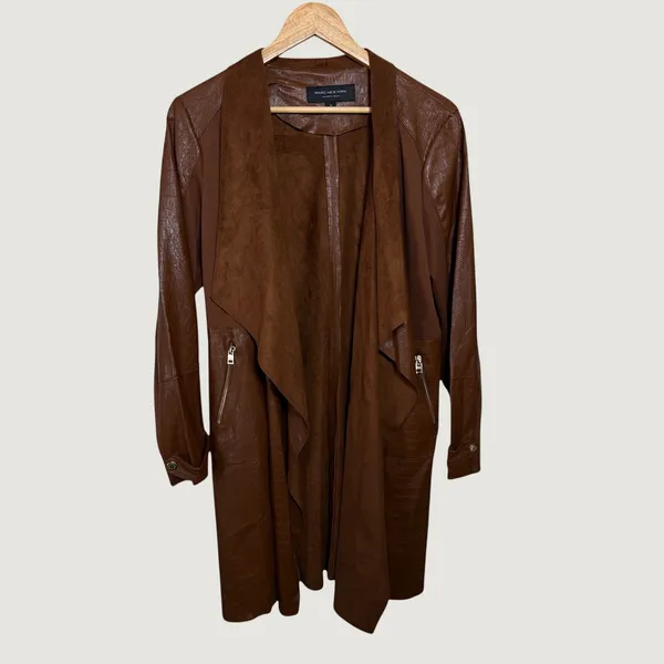 Marc New York Andrew Marc Brown Faux‎ Leather Croc Duster Jacket Womens Medium - Image 2