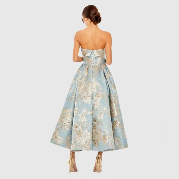 MAC DUGGAL 20726 Blue Strapless Brocade Midi Dress with Pockets 10 - Image 7