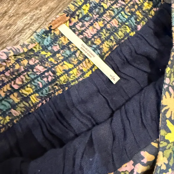 Free People Floral MIDI Skirt Smock Waist Yellow Gray Green Blue Small - Image 5