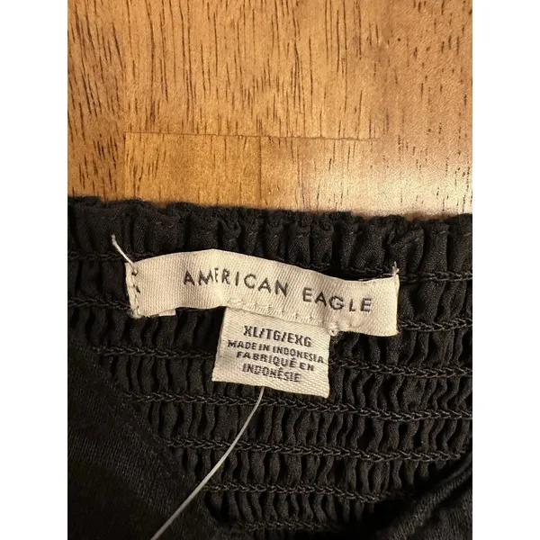 American Eagle Babydoll Peplum Cami Top Boho Festival Summer Black Linen XL NEW - Image 4