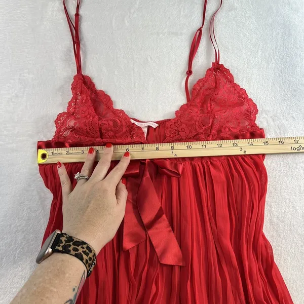 Victoria's Secret Babydoll L Large Cami Top Lace Pleated Lingerie‎ Satin Bow Red - Image 10