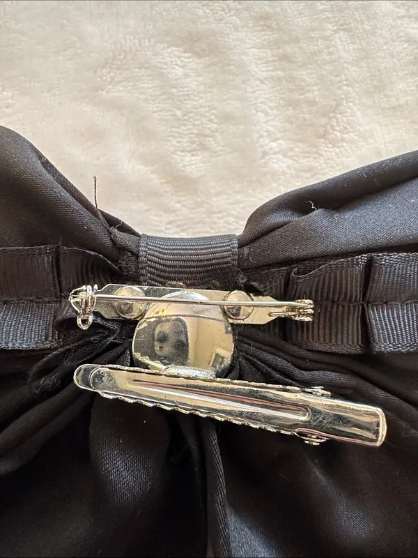 White House Black Market Black Bow Hair Clip with Rhinestone Brooch - Image 3