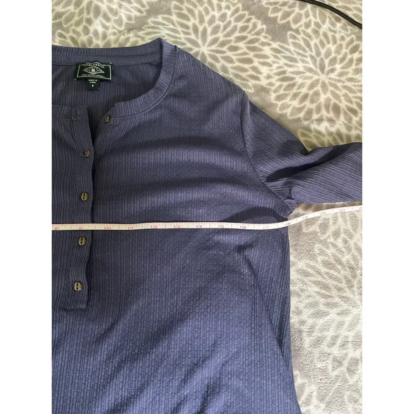 GH Bass Ribbed Henley Top Small Navy Blue Pointelle Gorpcore Granola Minimalist‎ - Image 5