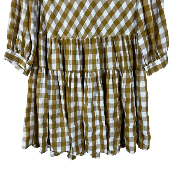 Mustard Seed Gingham Tiered Babydoll Dress Mustard Yellow Farmhouse Size M - Image 2