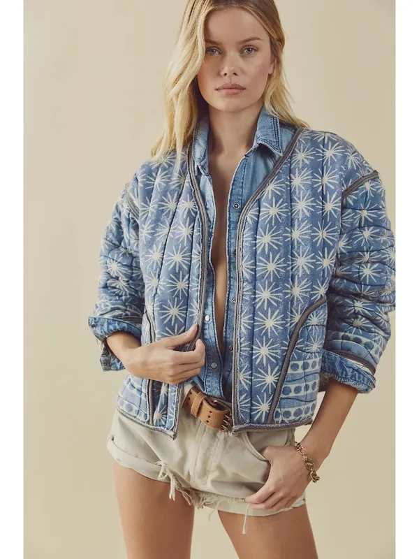 NWT Free People Kara Quilted Cardi Jacket in Pacific Combo Open Front S - Image 8
