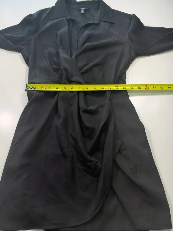 Aqua 100% Tencel Black Long-Sleeve Faux Wrap Mini Dress Size Large - Image 5