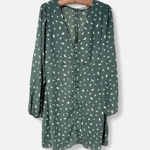NWT Abercrombie & Fitch Womens Size XL Green Modern Polka Dot Mini Dress NEW - Image 2