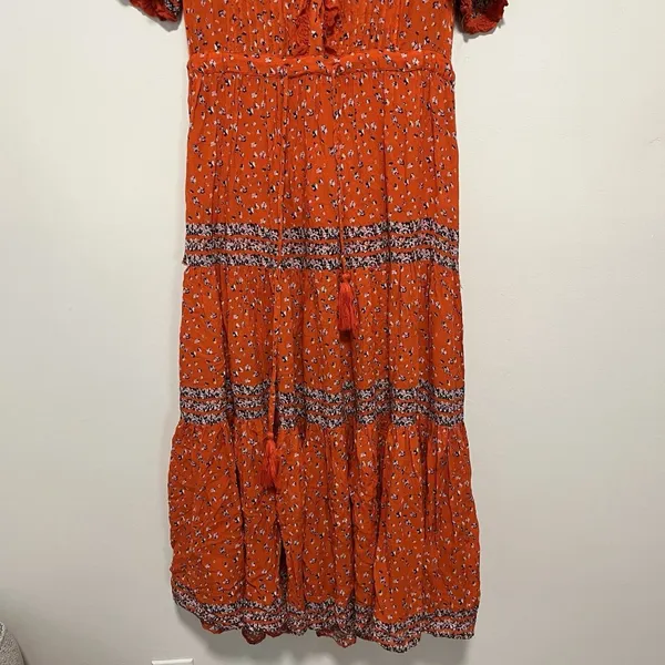Free People‎ Rare Feeling Maxi Dress in Orange Pop Combo Size Small - Image 7