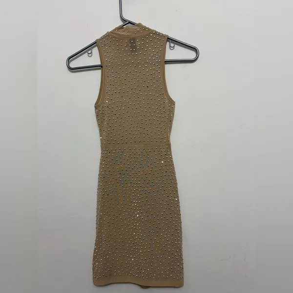 Windsor Womens Size S Nude Rhinestone Bodycon Midi Dress Sleeveless Stretch(E49✨ - Image 6