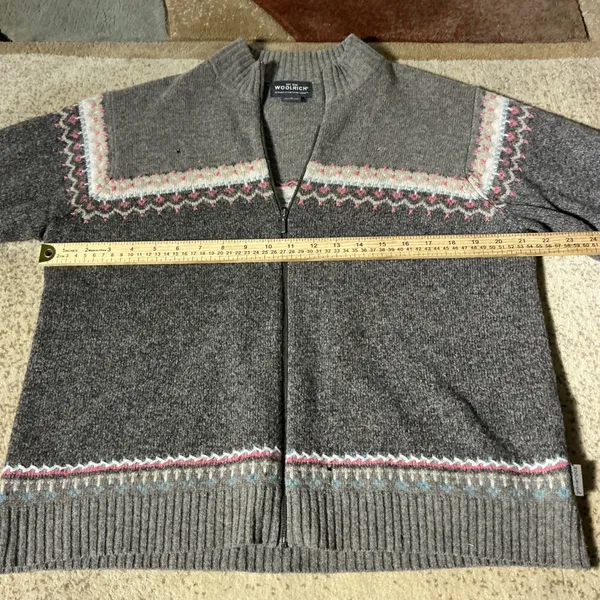 Woolrich Womens Gray Fair‎ Isle Full Zip Lambswool Full Zip Jacket XL 9232 - Image 3