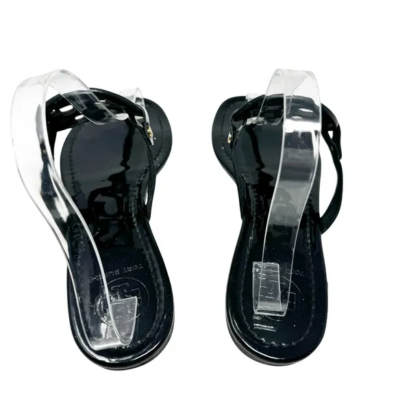 Tory Burch Miller Sandal Black Patent Leather Logo Medallion Thong Flat Size 9 - Image 4