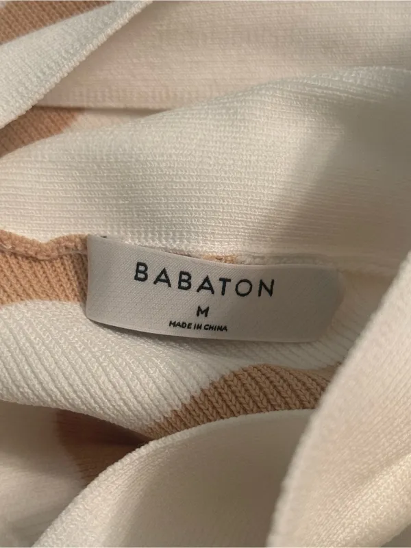 Aritzia Babaton Criss Cross Dress in Tan and White - Image 4