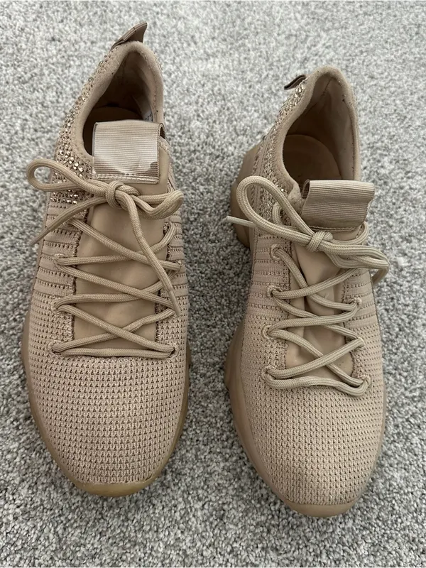 SHIMMERR Neutral Pink/Tan Knit Lace-Up Athletic Sneakers - Image 2