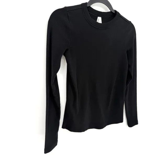 Pact Long Sleeve Top Ribbed Organic Cotton XS Black Slim Fit Crew Neck Tee - Image 2
