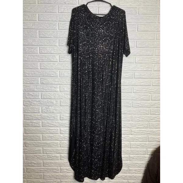 Huskary Maxi Dress Womens‎ XXL Black Excellent Glitter Galaxy V-Neck Side Slit - Image 7