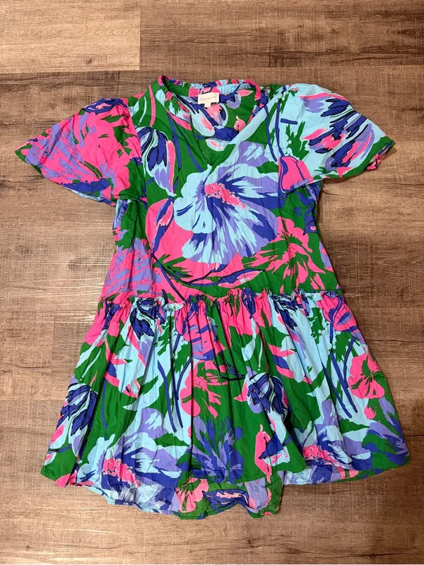 SUGARLIPS Raylee Floral Rock A By Trapeze Dress in Kelly Blue Multi - Image 4