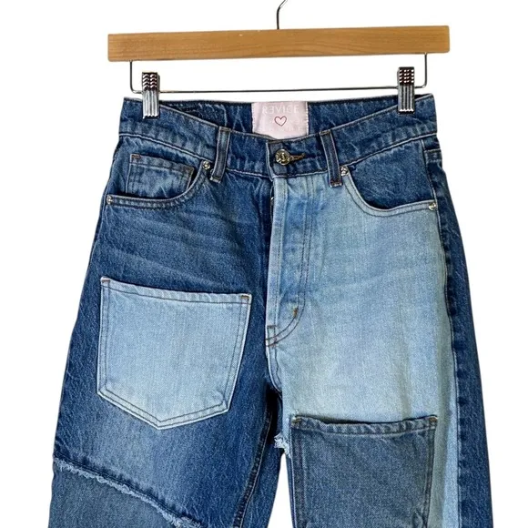 Revice‎ Denim Patchwork Jeans Womens Size 25 High Rise Straight Leg - Image 2