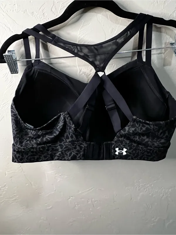 Under Armour Black Gray Abstract Print Fitted Athletic Sports Bra Strappy - Image 4