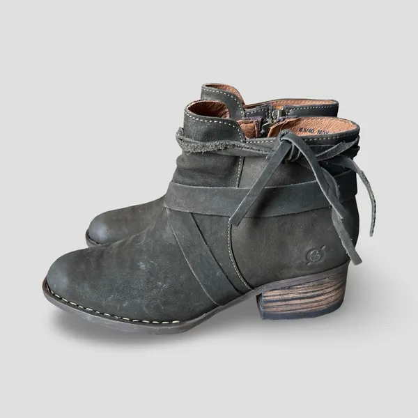 Börn Montilla Leather Ankle Boots Brown Distressed Western Boho Zip Womens 8.5 M - Image 10