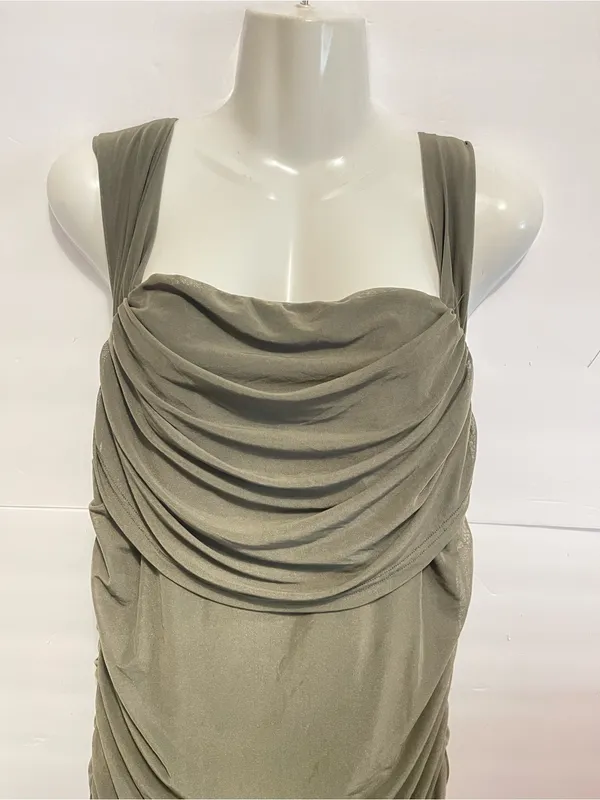 PRETTYGARDEN. Olive Green Ruched Bodycon maxi dress - Image 5