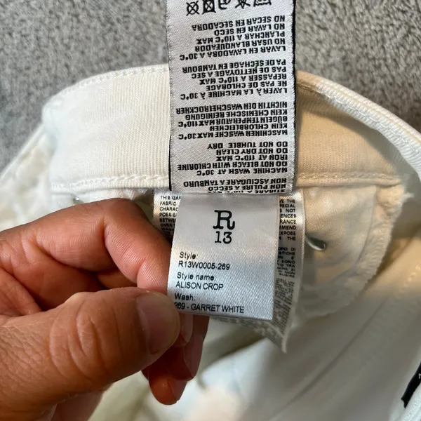 R13 Allison Skinny‎ Jeans Garret White Size 28 Distressed - Image 6