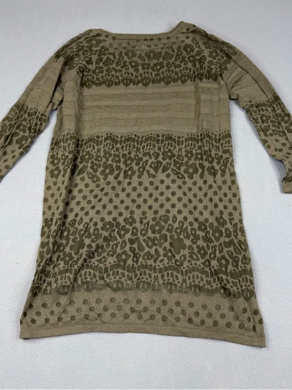Design History Tunic Top Womens S Olive Leopard Floral Sheer Knit High Low Boho - Image 5