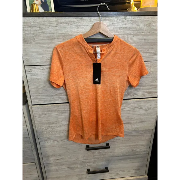 Adidas Golf Women XS Orange Heathered Short Sleeve Mandarin Polo Shirt NWT - Image 2