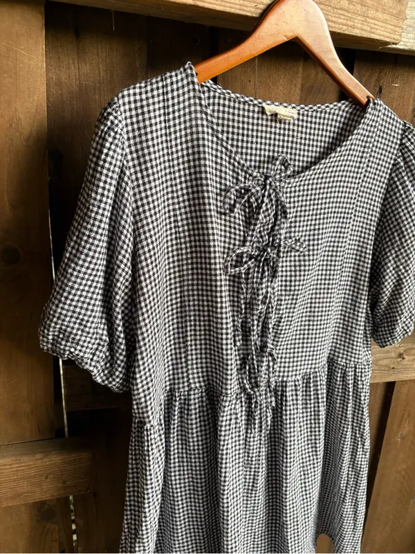 Violet Skies Cottagecore Black and White Gingham Dress - Image 4