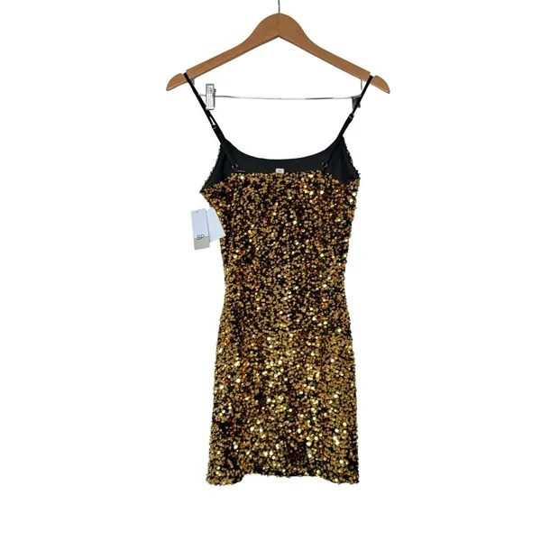 BP Mini Sequined Dress in Gold Scoop Neck Night Out Size Extra Small NEW - Image 3