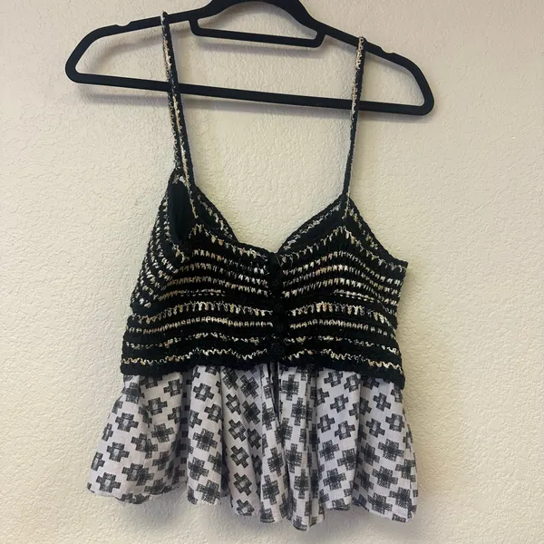 Anthropologie Freida Layered Peplum Cami Metallic Black White Size Medium - Image 5
