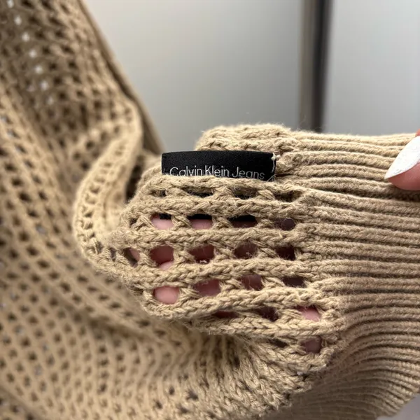 Calvin Klein Jeans Cotton Open-Stitch Tan Sweater - Image 3