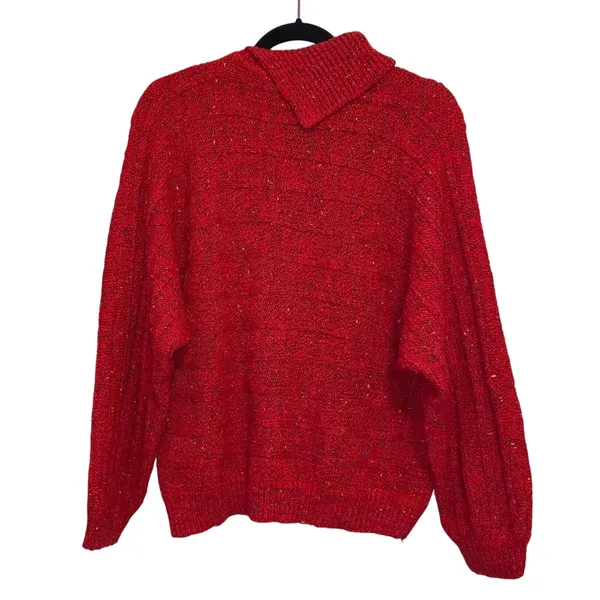 Vintage Red Confetti Wool‎ Blend Sweater Large Chunky Knit Cozy Cottagecore - Image 7