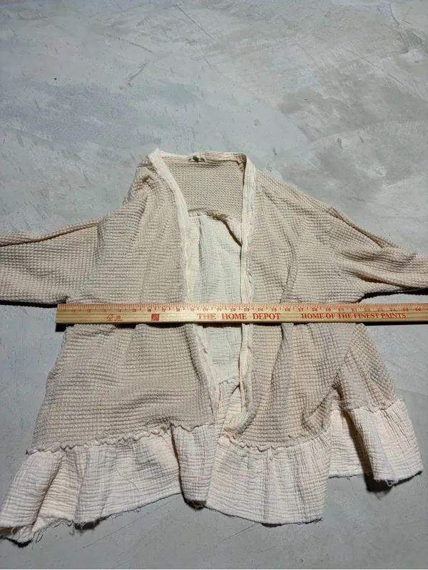 POL Women's Cream Ruffle Hem Knit Cardigan Sweater boho medium - Image 3