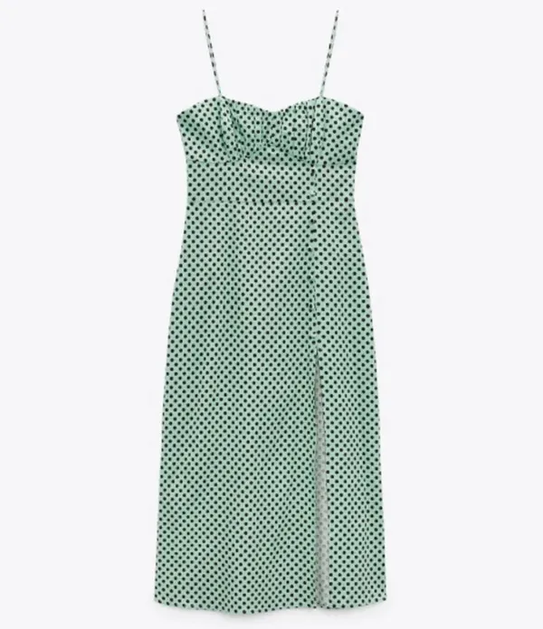 ZARA Turquoises Linen Blend Polka Dot Dress - Image 9