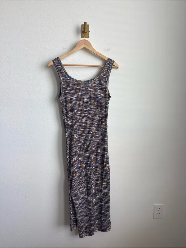 Anthropologie Daily Practice Space Dye Ribbed Midi Dress Blue Brown XS - Image 9