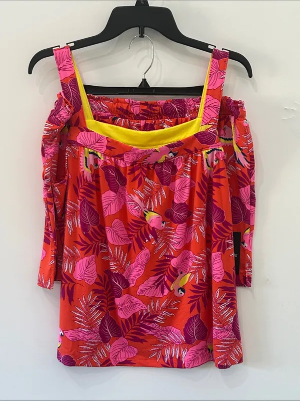 Cuddl Duds Pajama Set Cozy 2pc Tank Top Shorts NEW Pink Orange Bird Paradise L - Image 2