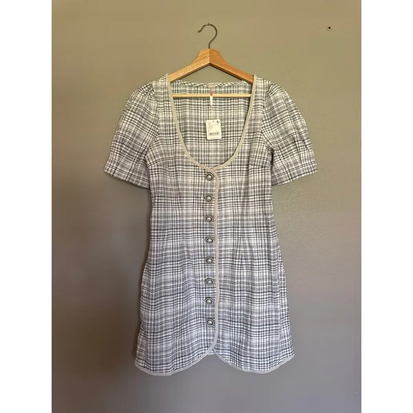FREE PEOPLE NWT Juni B Black White Plaid Button Mini Dress Size Small - Image 4