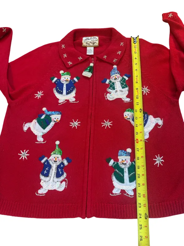 Heirloom Collectibles Embroidered Snowman Zip Up Cardigan Sweater Womens Large - Image 6