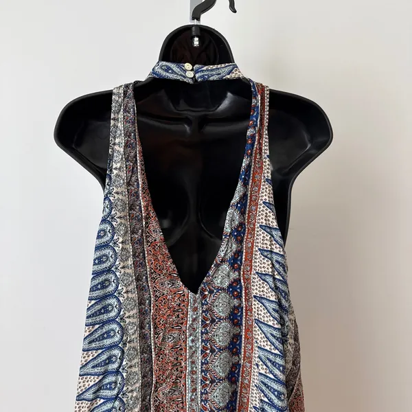 Free People S Blue Orange‎ Paisley Halter Trapeze Dress Y2K Boho Summer - Image 7