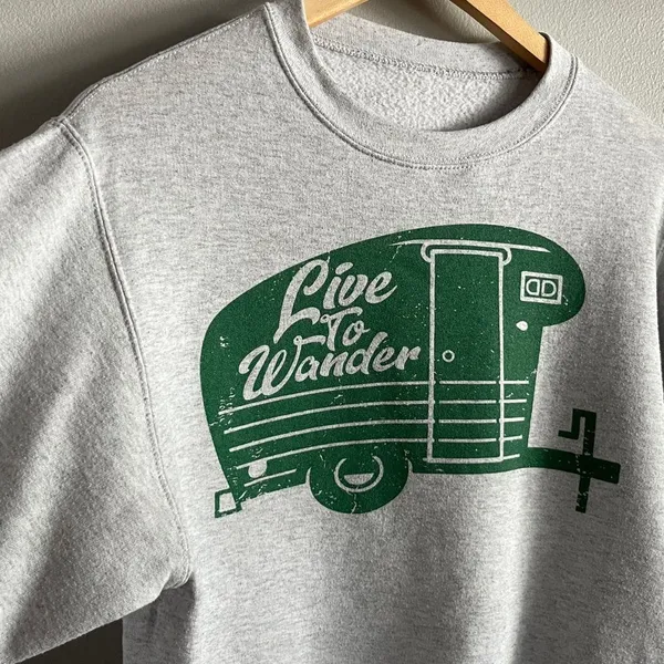 Live to Wander Camper Graphic Sweatshirt Gray RV Camping S M - Image 2