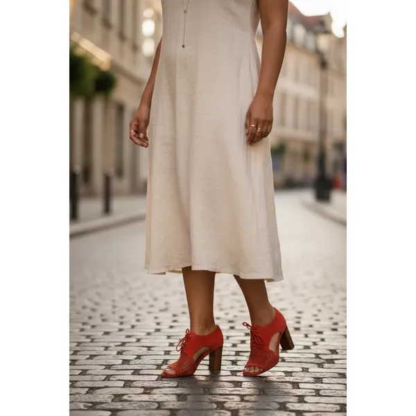 Tahari Coral Megyn Suede Laser Cut Lace Up Peep‎ Toe Block Heel Shoes Size 9 - Image 10