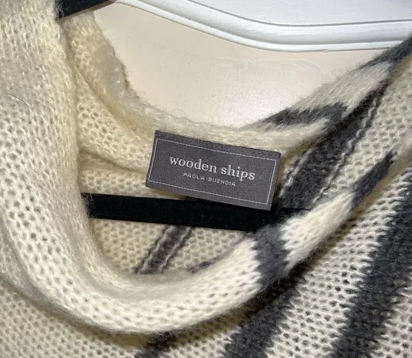Wooden Ships by Paola Buendia Gray Striped Poncho Style Wool Blend Sweater Top - Image 2