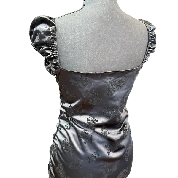 NWT Motel Rocks Sinora Bodycon Mini Dress Black Rose Flock Size Large $82 Ruched - Image 13
