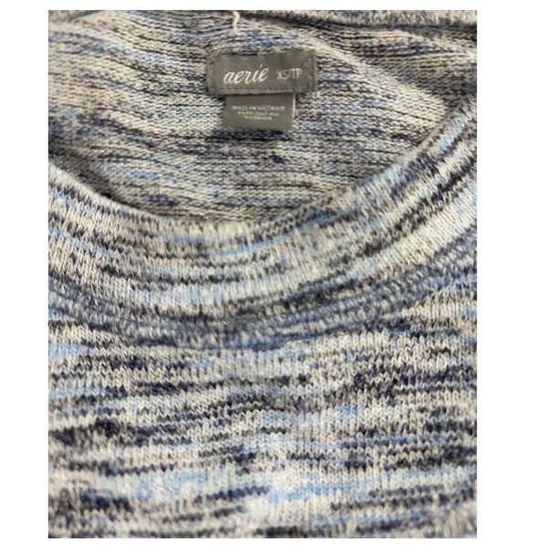 Aerie Cropped Long Sleeve Top Drawstring Hem Marled Gray/Blue XS Casual - Image 4