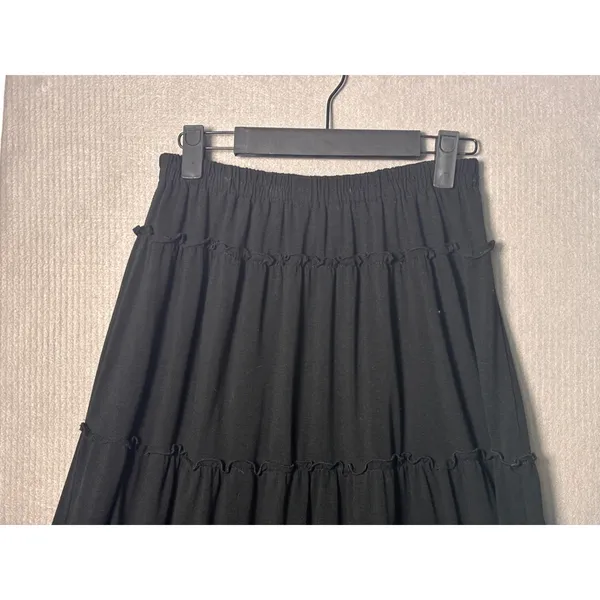 Whimsigoth Womens Tiered Midi Skirt S Black Lettuce Edge Ruffle Boho Cottagecore - Image 6