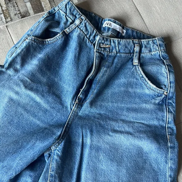 Zara Wide Leg Cropped‎ Blue Denim Jeans - Image 3