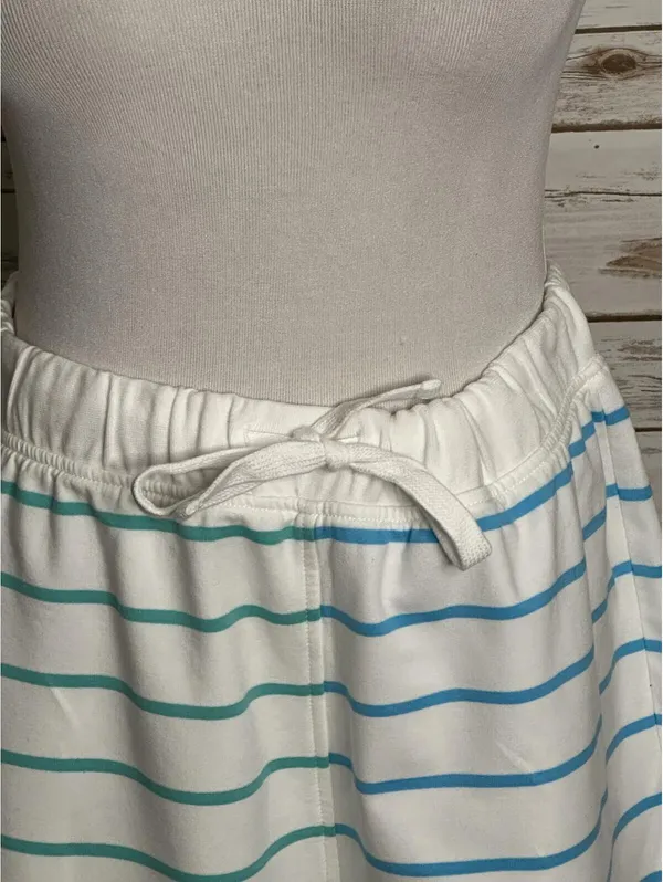 J.Crew white green blue striped drawstring knit shorts Medium coastal nautical - Image 2