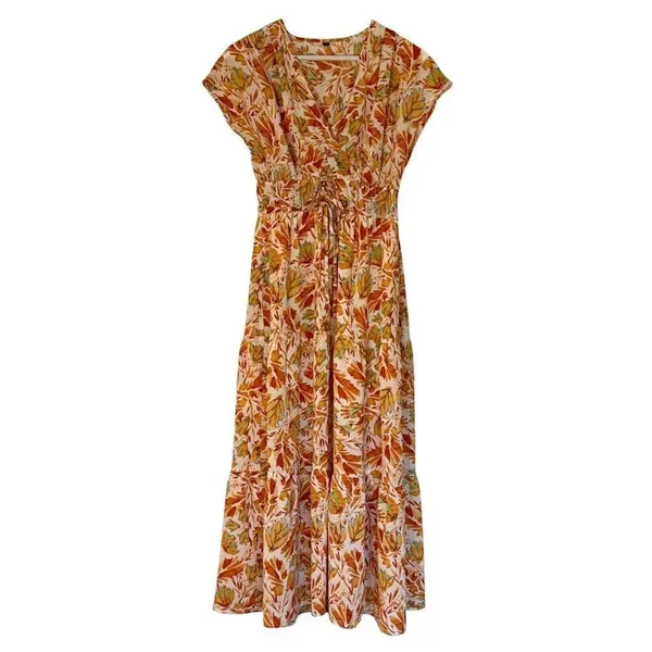 Kilig Amazon yellow floral smocked midi dress small - Image 3